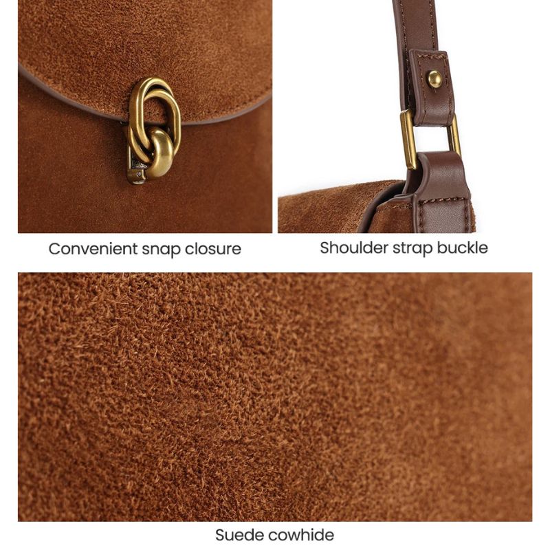 Luxury Women’s Leather Suede Shoulder Saddle Crossbody Bag