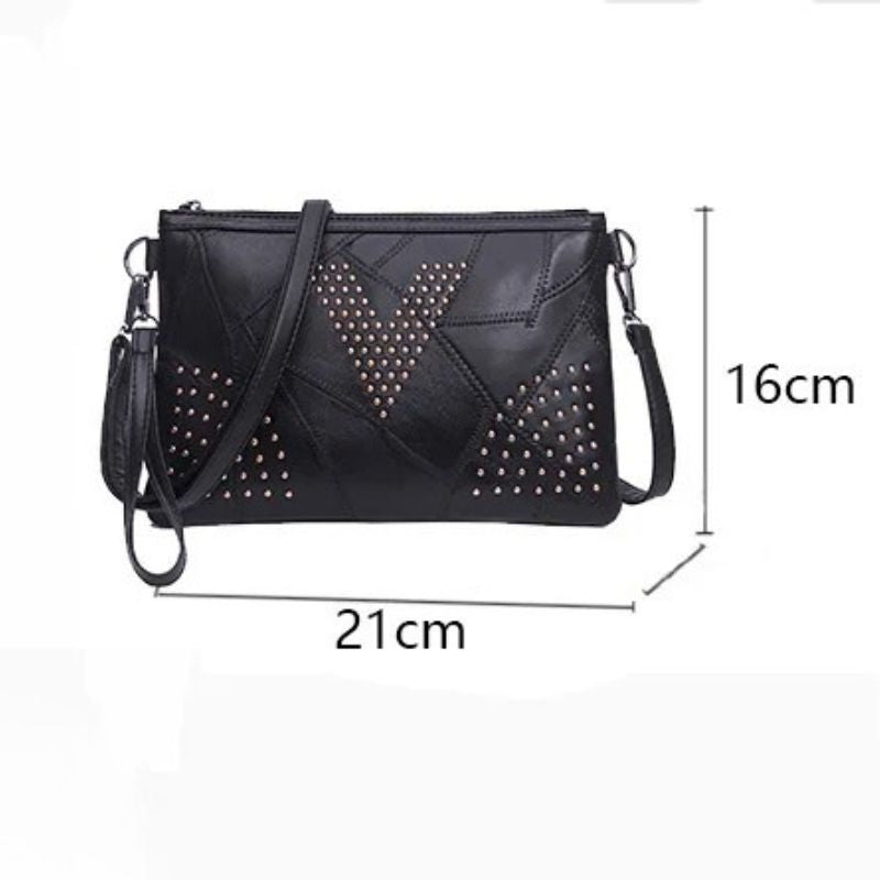 Women’s Black Rivet Shoulder Bag – Small Crossbody Messenger Handbag
