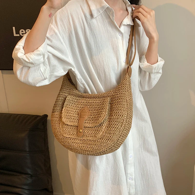 Straw Crossbody Bag Stylish Retro Vacation Look