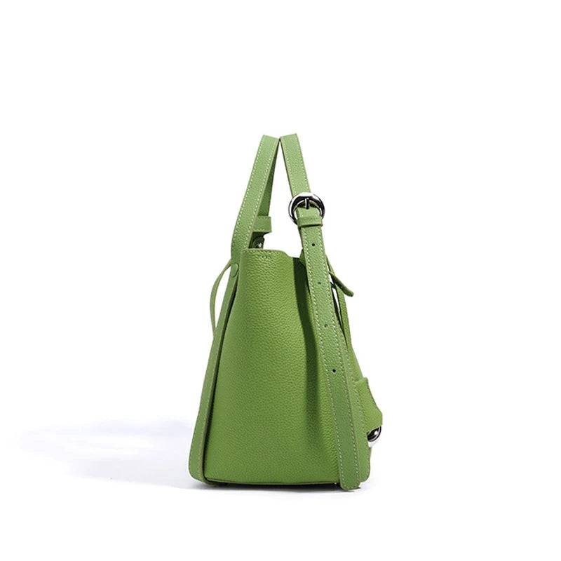 Genuine Leather Large Capacity Women's Bucket Handbag