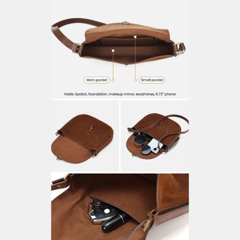 Luxury Women’s Leather Suede Shoulder Saddle Crossbody Bag