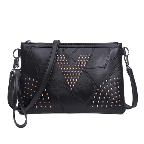 Women’s Black Rivet Shoulder Bag – Small Crossbody Messenger Handbag