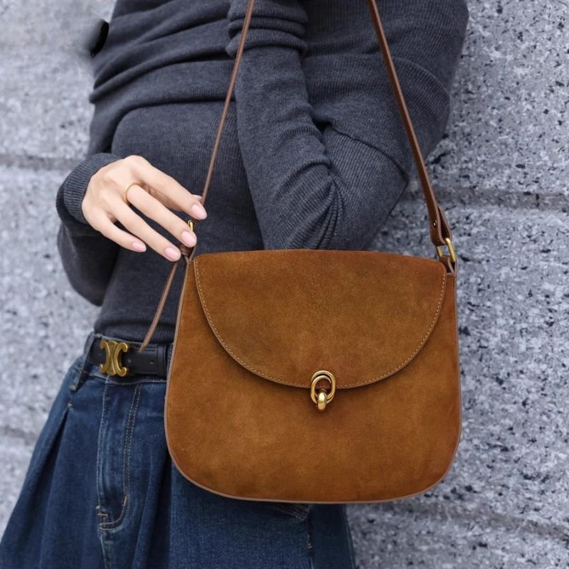 Luxury Women’s Leather Suede Shoulder Saddle Crossbody Bag