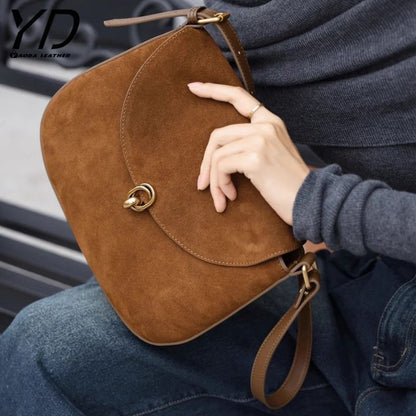 Luxury Women’s Leather Suede Shoulder Saddle Crossbody Bag