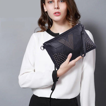 Women’s Black Rivet Shoulder Bag – Small Crossbody Messenger Handbag