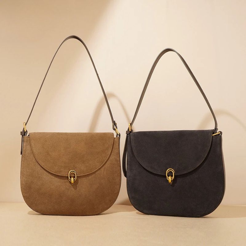 Luxury Women’s Leather Suede Shoulder Saddle Crossbody Bag