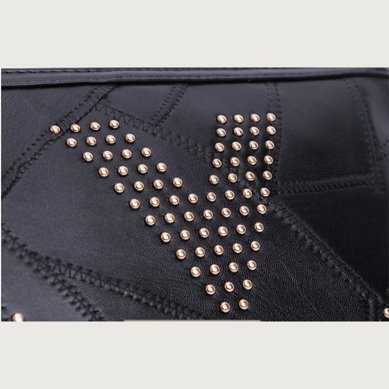 Women’s Black Rivet Shoulder Bag – Small Crossbody Messenger Handbag