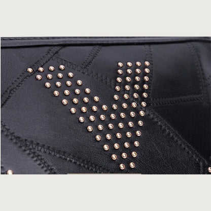 Women’s Black Rivet Shoulder Bag – Small Crossbody Messenger Handbag