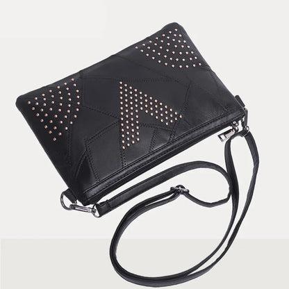 Women’s Black Rivet Shoulder Bag – Small Crossbody Messenger Handbag
