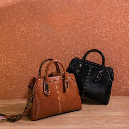 Genuine Leather Women Handbag – Top Handle Crossbody Messenger Bag