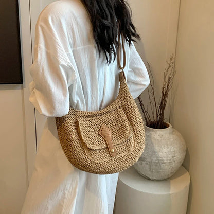 Straw Crossbody Bag Stylish Retro Vacation Look