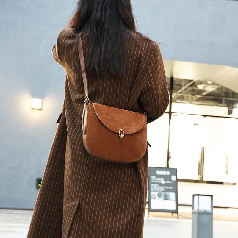 Luxury Women’s Leather Suede Shoulder Saddle Crossbody Bag