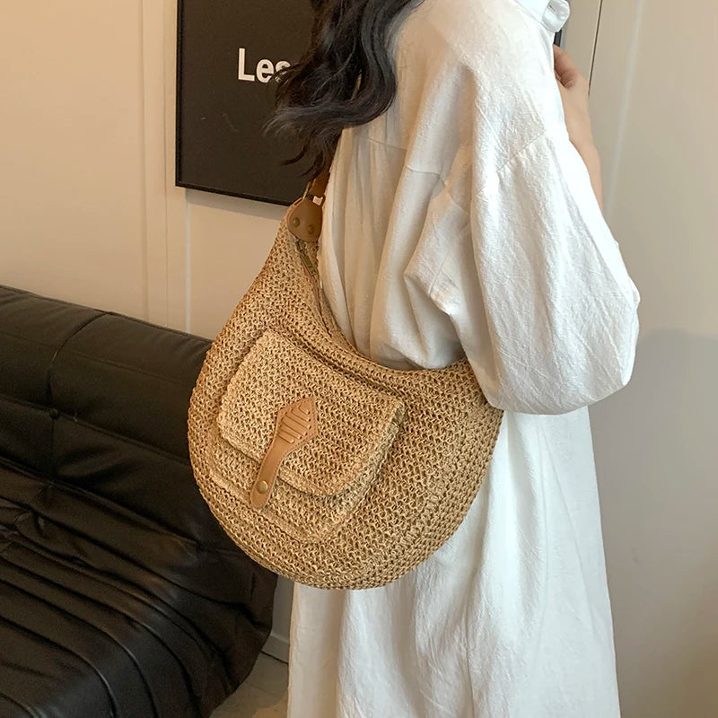 Straw Crossbody Bag Stylish Retro Vacation Look