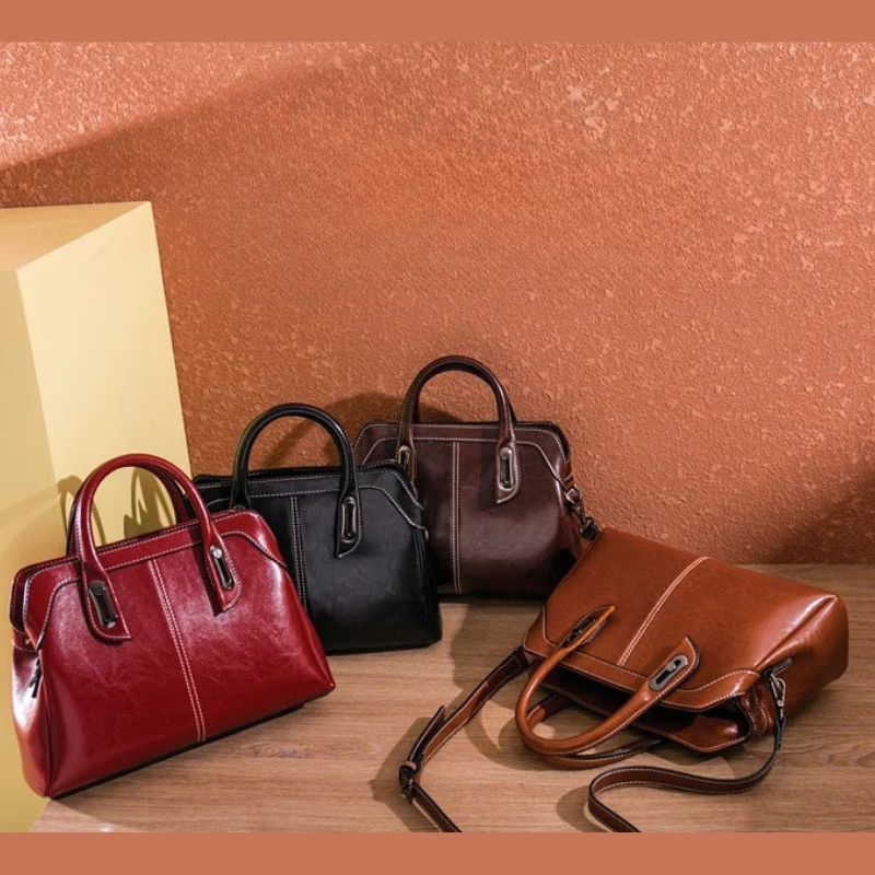 Genuine Leather Women Handbag – Top Handle Crossbody Messenger Bag
