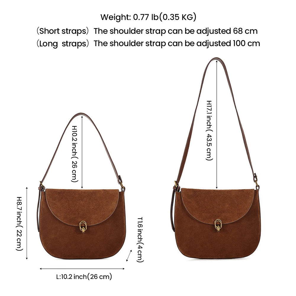 Luxury Women’s Leather Suede Shoulder Saddle Crossbody Bag