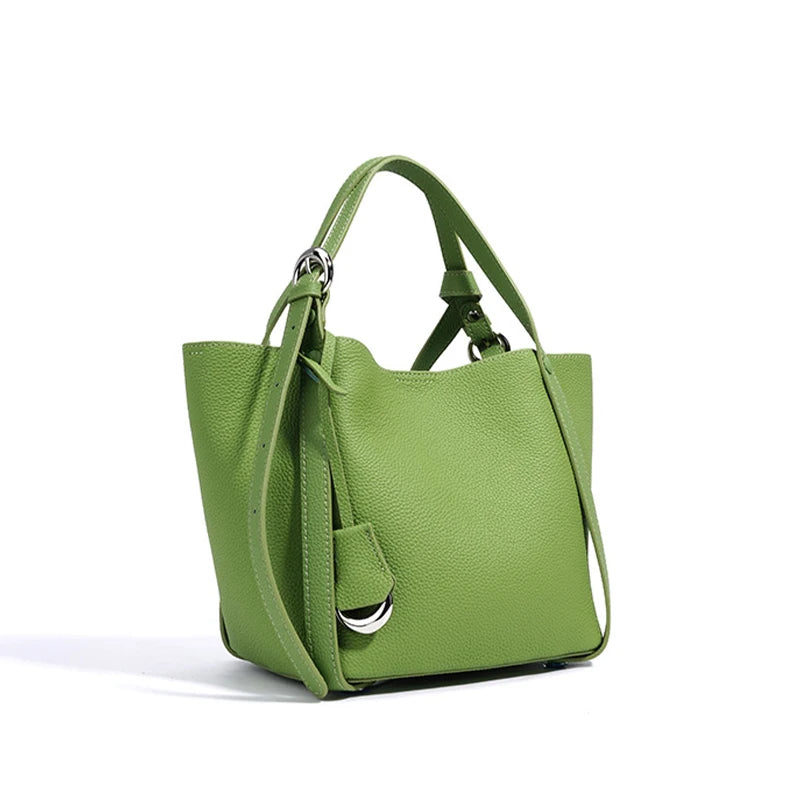Genuine Leather Large Capacity Women's Bucket Handbag