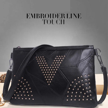 Women’s Black Rivet Shoulder Bag – Small Crossbody Messenger Handbag
