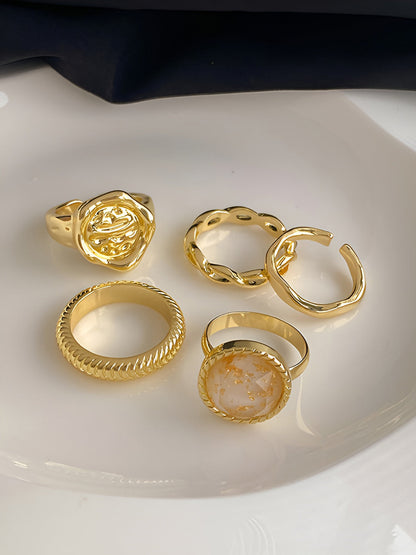 5pcs High-End Golden Hoop Ring
