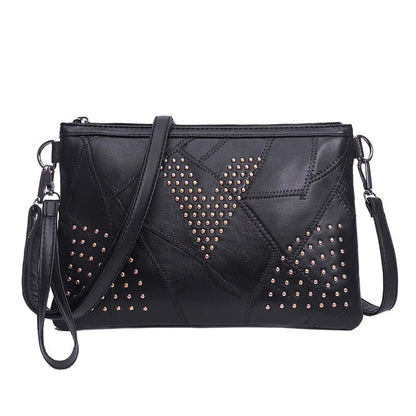 Women’s Black Rivet Shoulder Bag – Small Crossbody Messenger Handbag