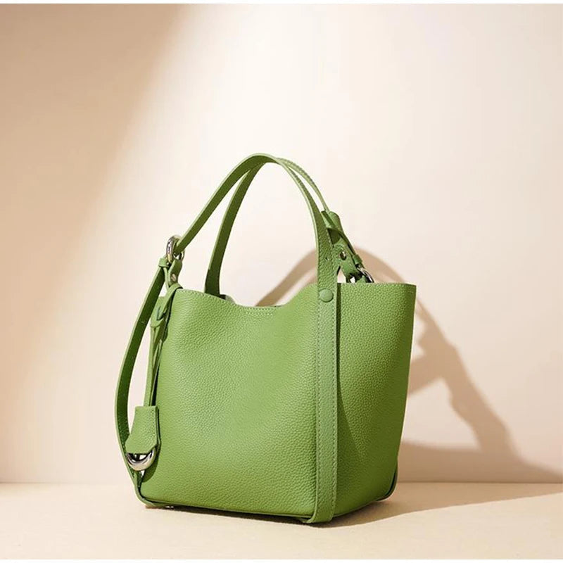 Genuine Leather Large Capacity Women's Bucket Handbag