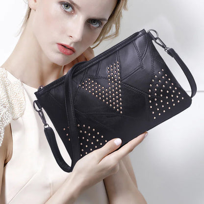 Women’s Black Rivet Shoulder Bag – Small Crossbody Messenger Handbag