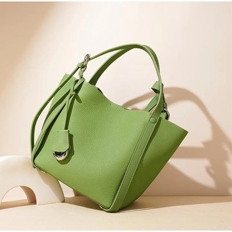 Genuine Leather Large Capacity Women's Bucket Handbag