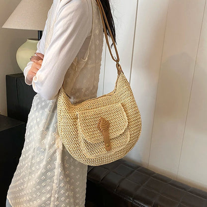 Straw Crossbody Bag Stylish Retro Vacation Look