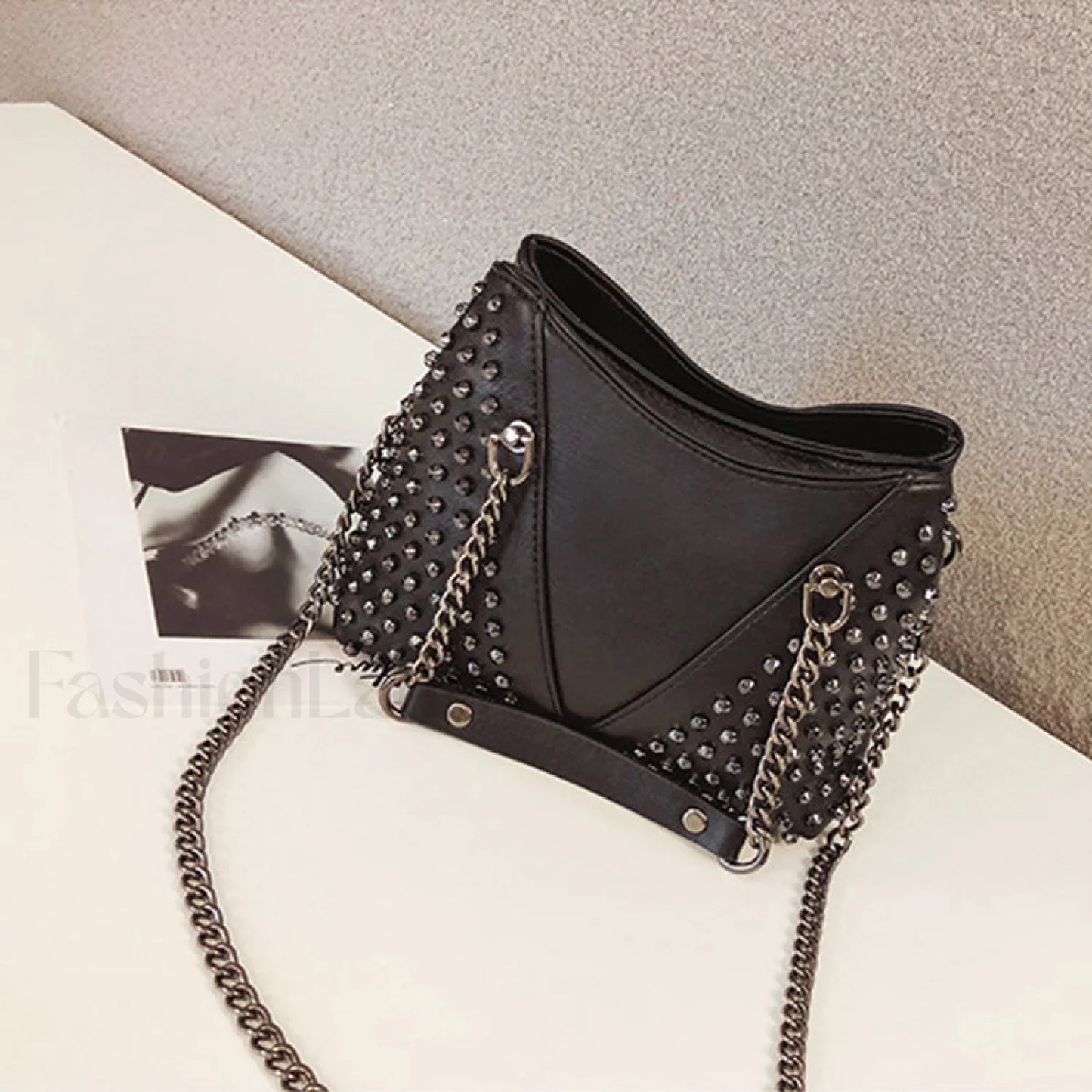 Studded Rivet Rock Chain Purse Leather Crossbody Wallet Punk Bag