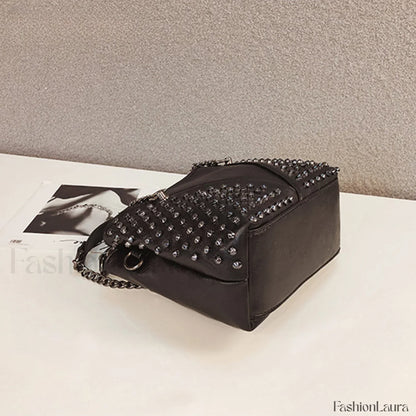 Studded Rivet Rock Chain Purse Leather Crossbody Wallet Punk Bag