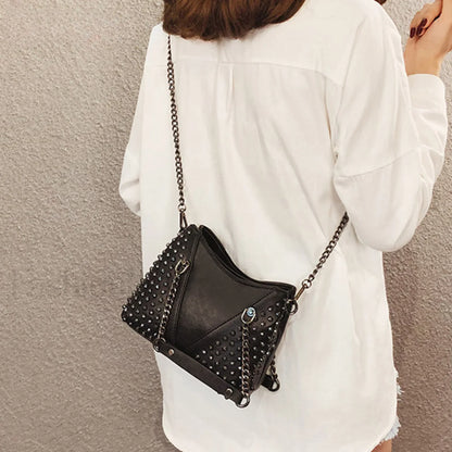 Studded Rivet Rock Chain Purse Leather Crossbody Wallet Punk Bag