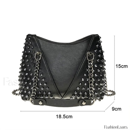 Studded Rivet Rock Chain Purse Leather Crossbody Wallet Punk Bag